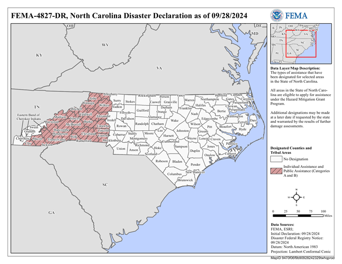 DR4827 NC Declared Counties Map