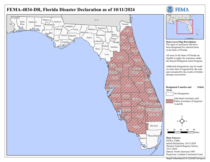 DR4384 FL Declared Counties Map