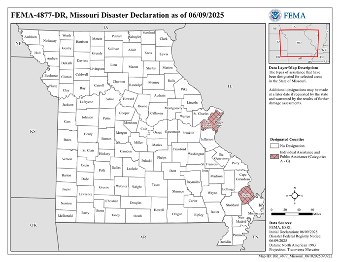 DR4877 MO Declared Counties Map