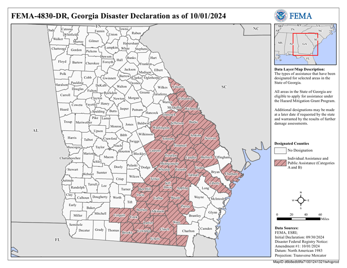 DR4830 GA Declared Counties Map