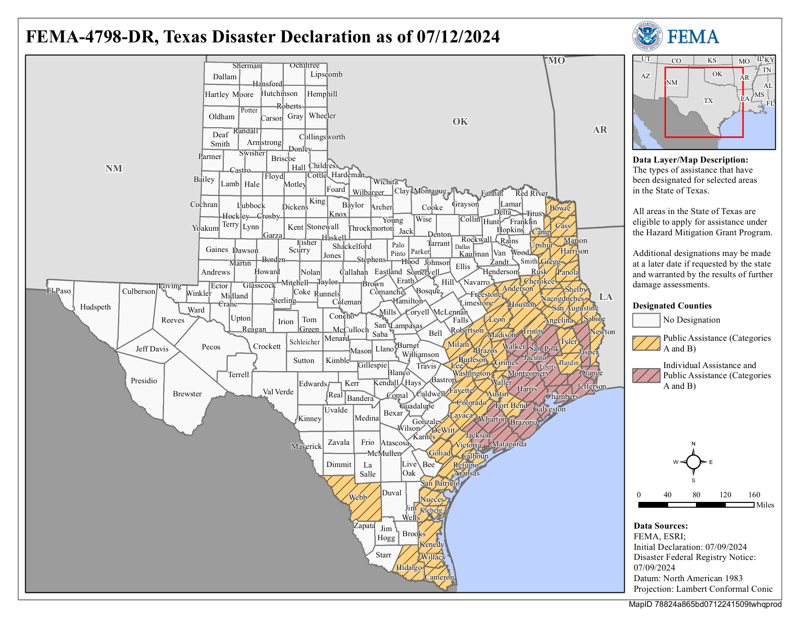 DR4798 TX Declared Counties Map