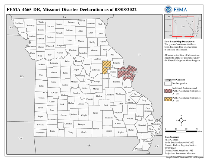 DR 4665 MO Declared Counties Map