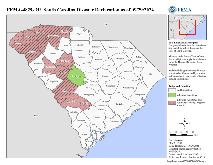 DR4829 SC Declared Counties Map